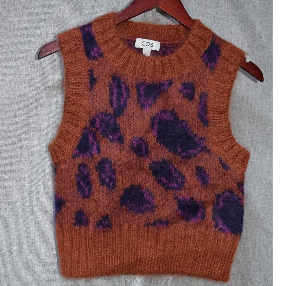 COS Rust Orange & Purple Animal Print Knit Sleeveless Sweater Vest